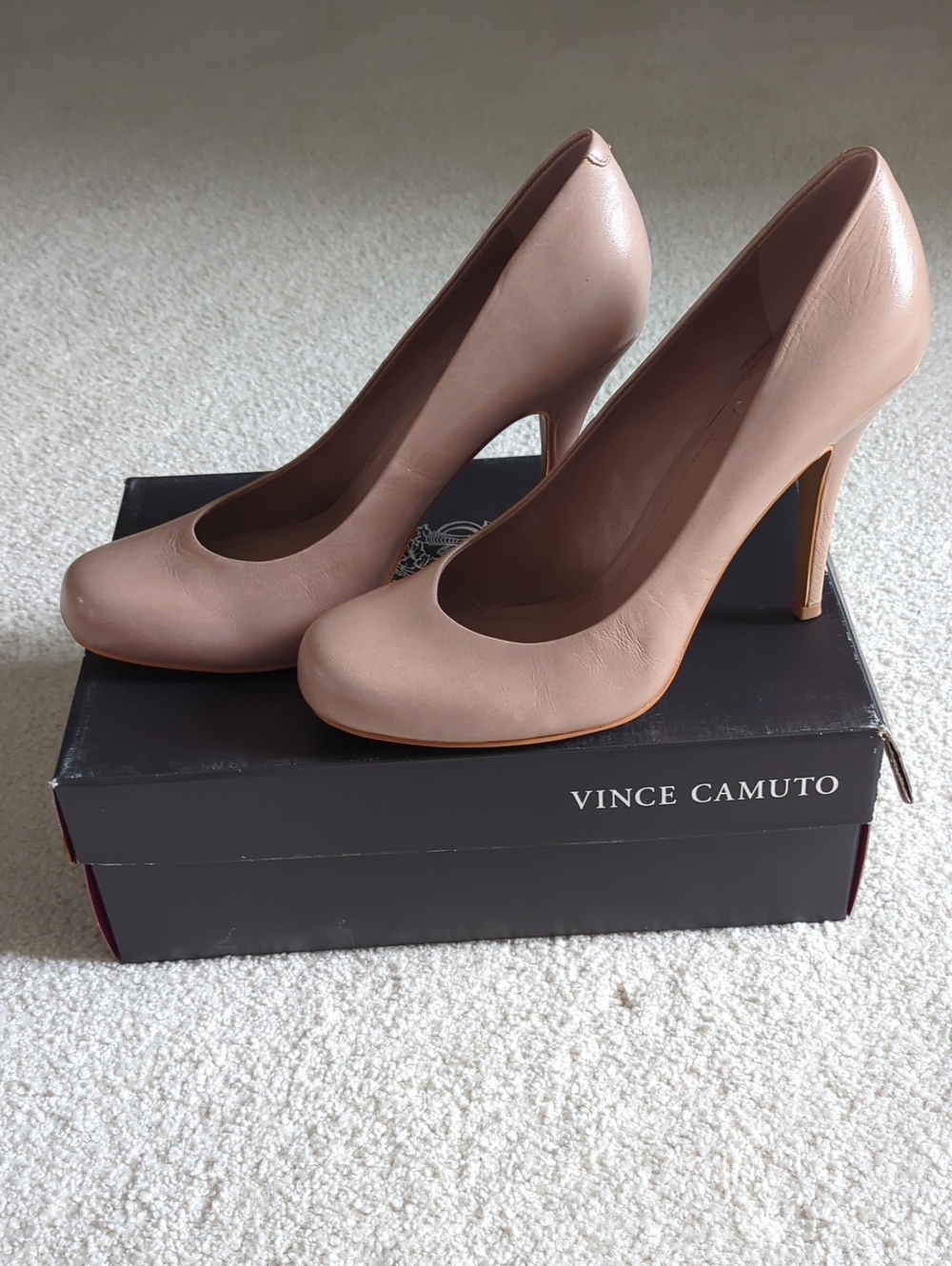Vince Camuto Blush Nude Leather Round-Toe High Heels